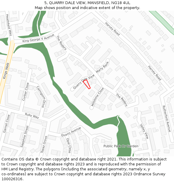 5, QUARRY DALE VIEW, MANSFIELD, NG18 4UL: Location map and indicative extent of plot