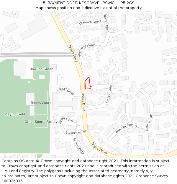 5, RAYMENT DRIFT, KESGRAVE, IPSWICH, IP5 2GS: Location map and indicative extent of plot