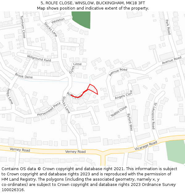 5, ROLFE CLOSE, WINSLOW, BUCKINGHAM, MK18 3FT: Location map and indicative extent of plot