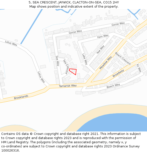 5, SEA CRESCENT, JAYWICK, CLACTON-ON-SEA, CO15 2HY: Location map and indicative extent of plot