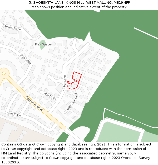 5, SHOESMITH LANE, KINGS HILL, WEST MALLING, ME19 4FF: Location map and indicative extent of plot