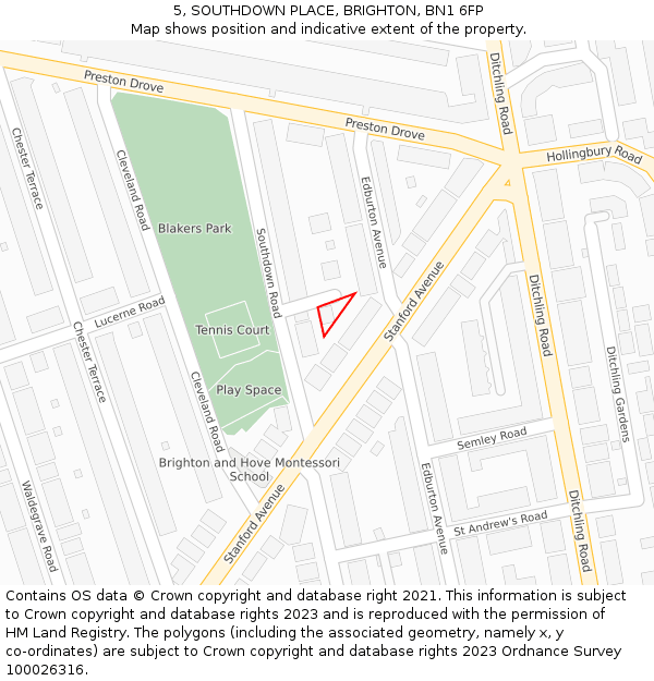 5, SOUTHDOWN PLACE, BRIGHTON, BN1 6FP: Location map and indicative extent of plot