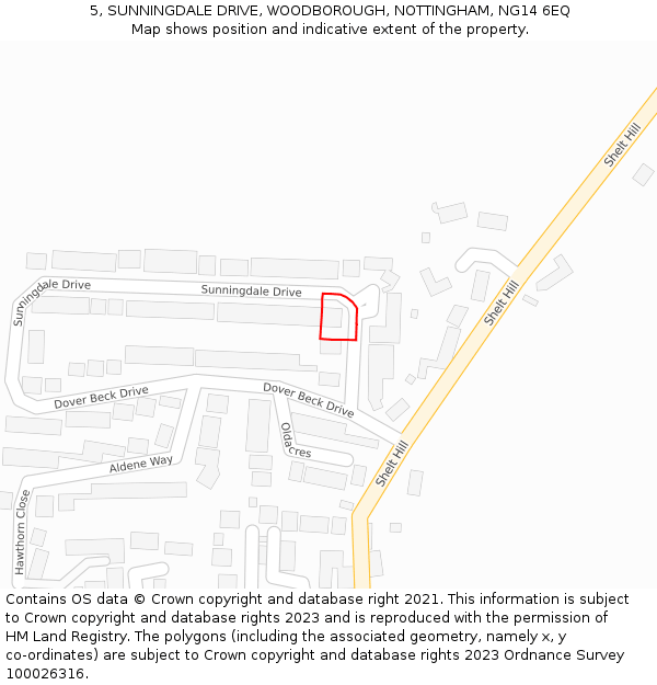 5, SUNNINGDALE DRIVE, WOODBOROUGH, NOTTINGHAM, NG14 6EQ: Location map and indicative extent of plot