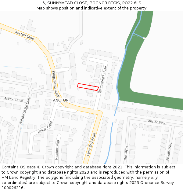 5, SUNNYMEAD CLOSE, BOGNOR REGIS, PO22 6LS: Location map and indicative extent of plot