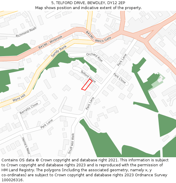 5, TELFORD DRIVE, BEWDLEY, DY12 2EP: Location map and indicative extent of plot