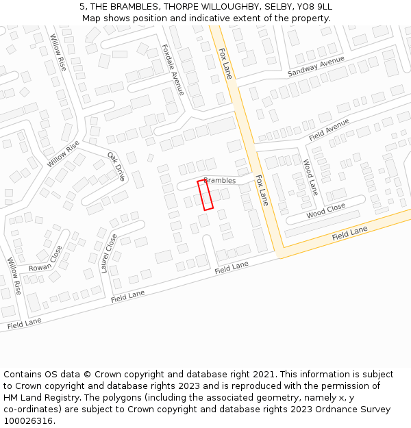 5, THE BRAMBLES, THORPE WILLOUGHBY, SELBY, YO8 9LL: Location map and indicative extent of plot