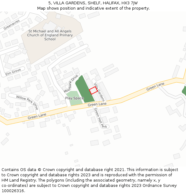 5, VILLA GARDENS, SHELF, HALIFAX, HX3 7JW: Location map and indicative extent of plot