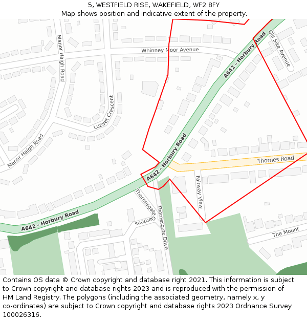 5, WESTFIELD RISE, WAKEFIELD, WF2 8FY: Location map and indicative extent of plot