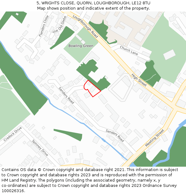 5, WRIGHTS CLOSE, QUORN, LOUGHBOROUGH, LE12 8TU: Location map and indicative extent of plot