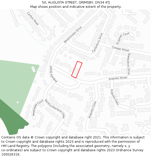 50, AUGUSTA STREET, GRIMSBY, DN34 4TJ: Location map and indicative extent of plot