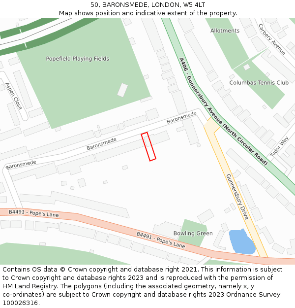 50, BARONSMEDE, LONDON, W5 4LT: Location map and indicative extent of plot