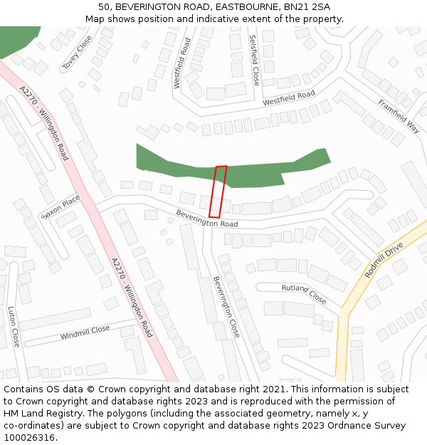 50, BEVERINGTON ROAD, EASTBOURNE, BN21 2SA: Location map and indicative extent of plot