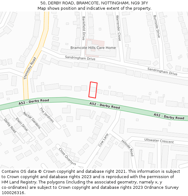 50, DERBY ROAD, BRAMCOTE, NOTTINGHAM, NG9 3FY: Location map and indicative extent of plot