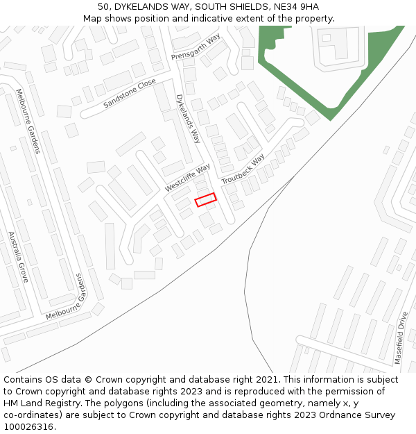 50, DYKELANDS WAY, SOUTH SHIELDS, NE34 9HA: Location map and indicative extent of plot