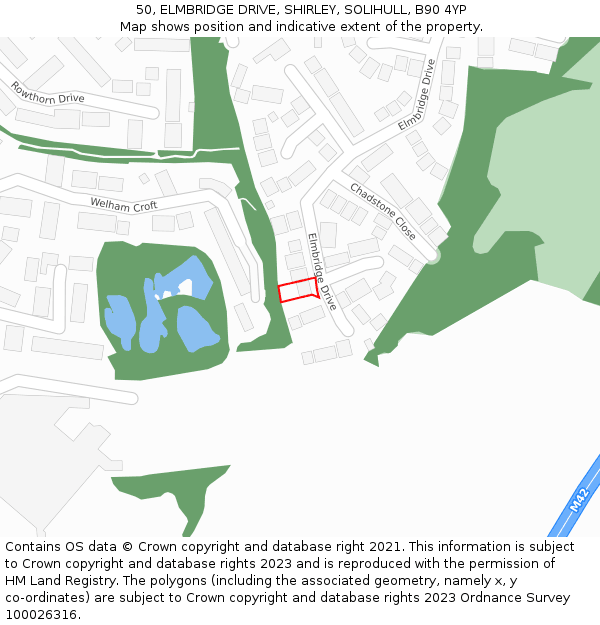 50, ELMBRIDGE DRIVE, SHIRLEY, SOLIHULL, B90 4YP: Location map and indicative extent of plot