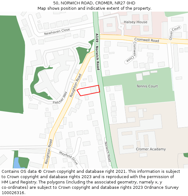 50, NORWICH ROAD, CROMER, NR27 0HD: Location map and indicative extent of plot