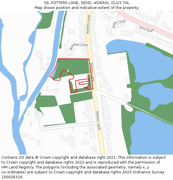 50, POTTERS LANE, SEND, WOKING, GU23 7AL: Location map and indicative extent of plot