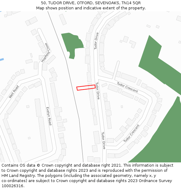 50, TUDOR DRIVE, OTFORD, SEVENOAKS, TN14 5QR: Location map and indicative extent of plot