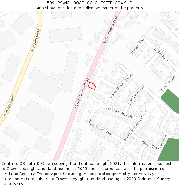 509, IPSWICH ROAD, COLCHESTER, CO4 9HD: Location map and indicative extent of plot