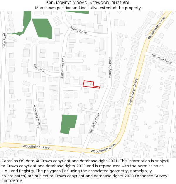 50B, MONEYFLY ROAD, VERWOOD, BH31 6BL: Location map and indicative extent of plot