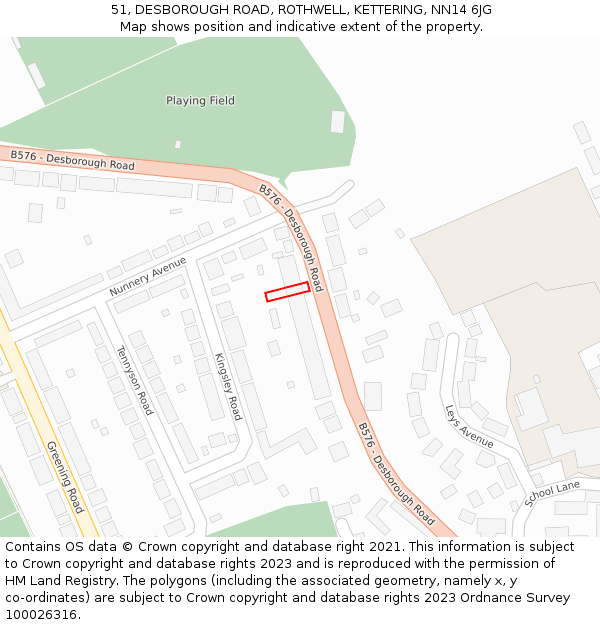 51, DESBOROUGH ROAD, ROTHWELL, KETTERING, NN14 6JG: Location map and indicative extent of plot