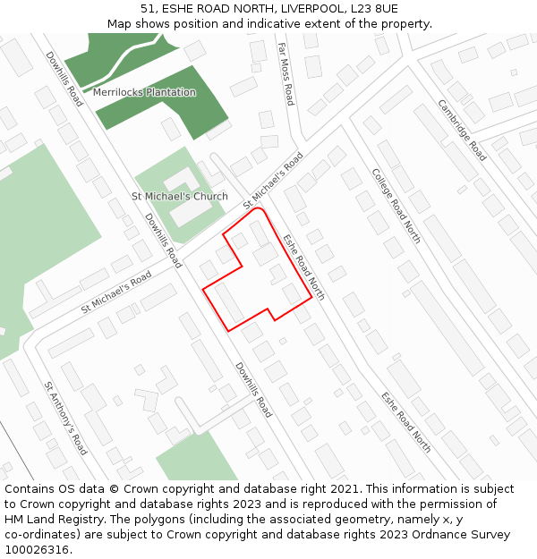 51, ESHE ROAD NORTH, LIVERPOOL, L23 8UE: Location map and indicative extent of plot