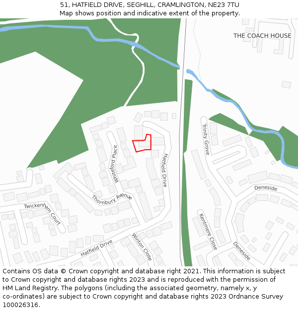 51, HATFIELD DRIVE, SEGHILL, CRAMLINGTON, NE23 7TU: Location map and indicative extent of plot