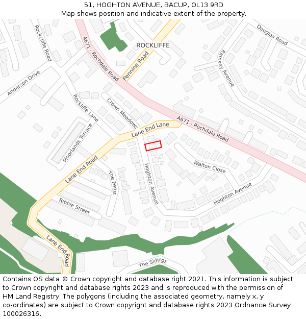 51, HOGHTON AVENUE, BACUP, OL13 9RD: Location map and indicative extent of plot