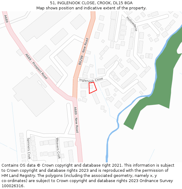 51, INGLENOOK CLOSE, CROOK, DL15 8GA: Location map and indicative extent of plot