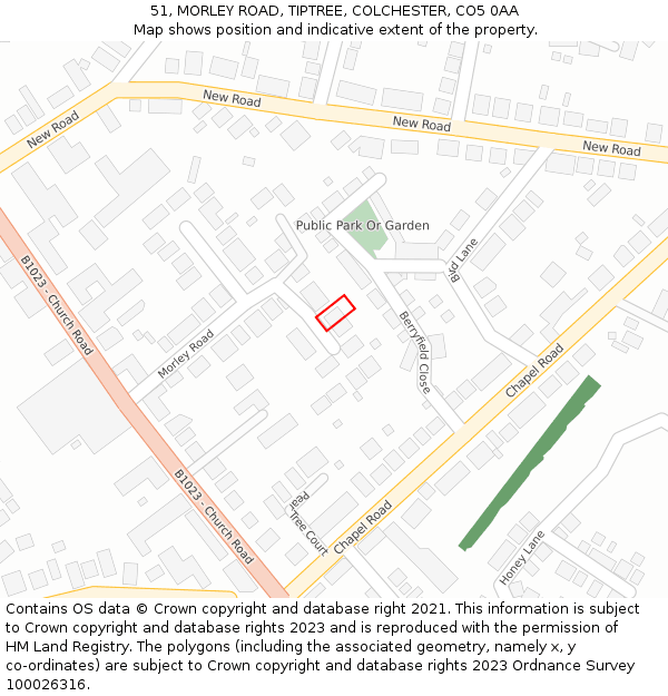 51, MORLEY ROAD, TIPTREE, COLCHESTER, CO5 0AA: Location map and indicative extent of plot