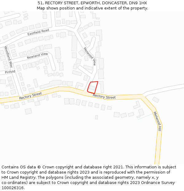 51, RECTORY STREET, EPWORTH, DONCASTER, DN9 1HX: Location map and indicative extent of plot