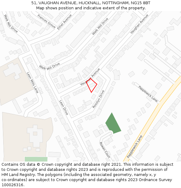 51, VAUGHAN AVENUE, HUCKNALL, NOTTINGHAM, NG15 8BT: Location map and indicative extent of plot