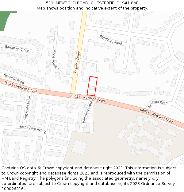 511, NEWBOLD ROAD, CHESTERFIELD, S41 8AE: Location map and indicative extent of plot