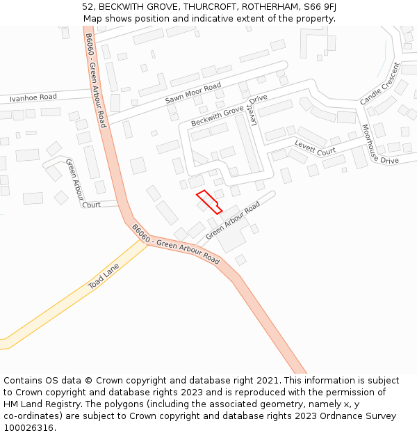 52, BECKWITH GROVE, THURCROFT, ROTHERHAM, S66 9FJ: Location map and indicative extent of plot