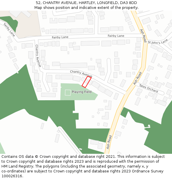 52, CHANTRY AVENUE, HARTLEY, LONGFIELD, DA3 8DD: Location map and indicative extent of plot