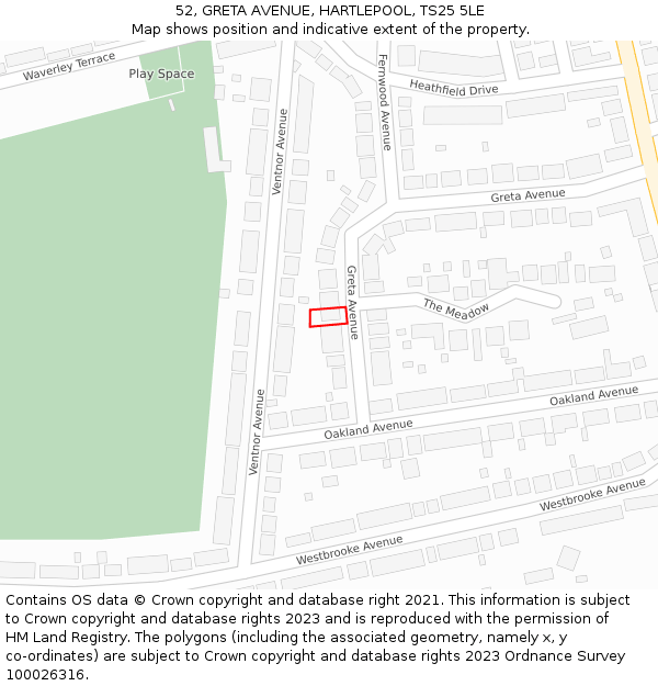 52, GRETA AVENUE, HARTLEPOOL, TS25 5LE: Location map and indicative extent of plot