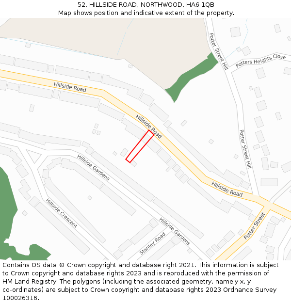 52, HILLSIDE ROAD, NORTHWOOD, HA6 1QB: Location map and indicative extent of plot