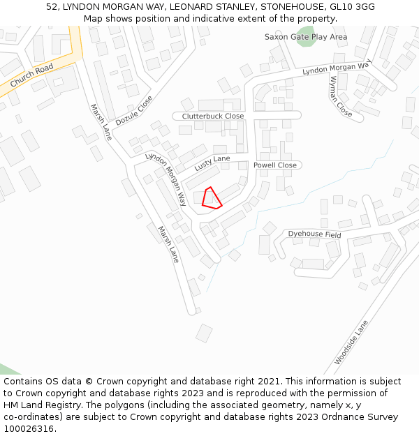 52, LYNDON MORGAN WAY, LEONARD STANLEY, STONEHOUSE, GL10 3GG: Location map and indicative extent of plot