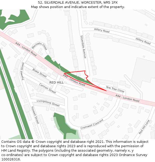 52, SILVERDALE AVENUE, WORCESTER, WR5 1PX: Location map and indicative extent of plot