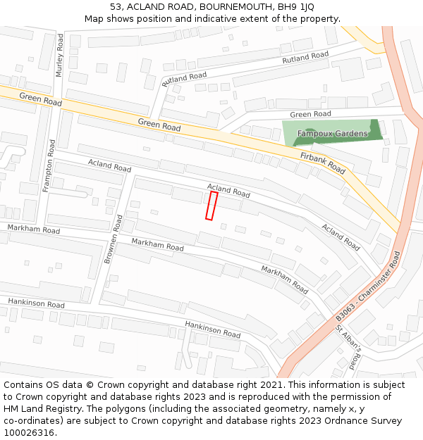 53, ACLAND ROAD, BOURNEMOUTH, BH9 1JQ: Location map and indicative extent of plot