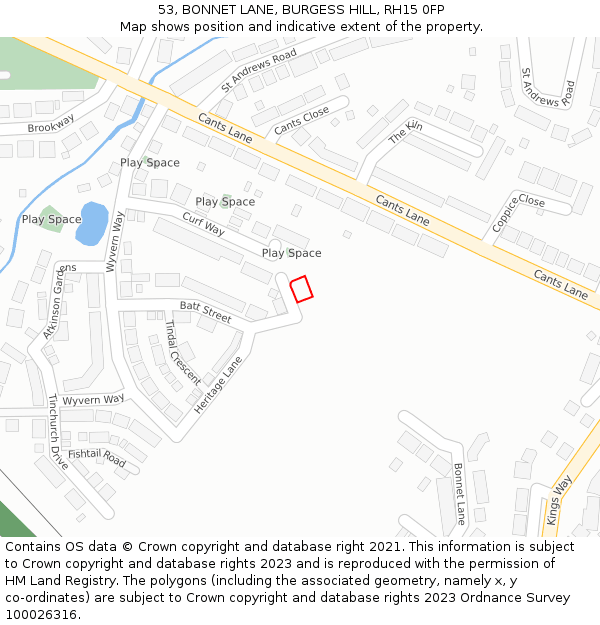 53, BONNET LANE, BURGESS HILL, RH15 0FP: Location map and indicative extent of plot