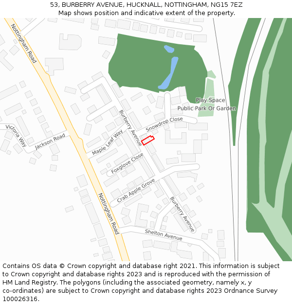 53, BURBERRY AVENUE, HUCKNALL, NOTTINGHAM, NG15 7EZ: Location map and indicative extent of plot