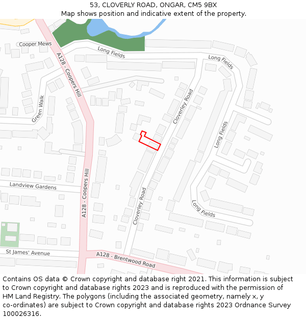 53, CLOVERLY ROAD, ONGAR, CM5 9BX: Location map and indicative extent of plot