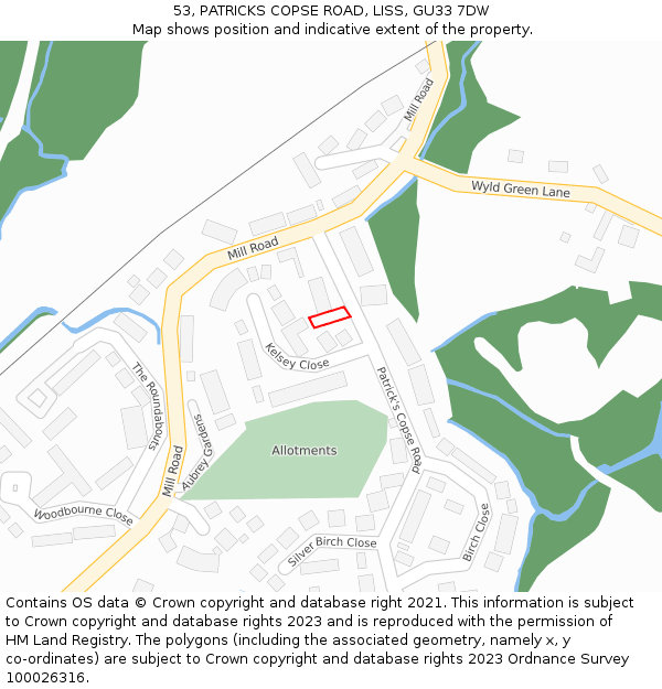 53, PATRICKS COPSE ROAD, LISS, GU33 7DW: Location map and indicative extent of plot