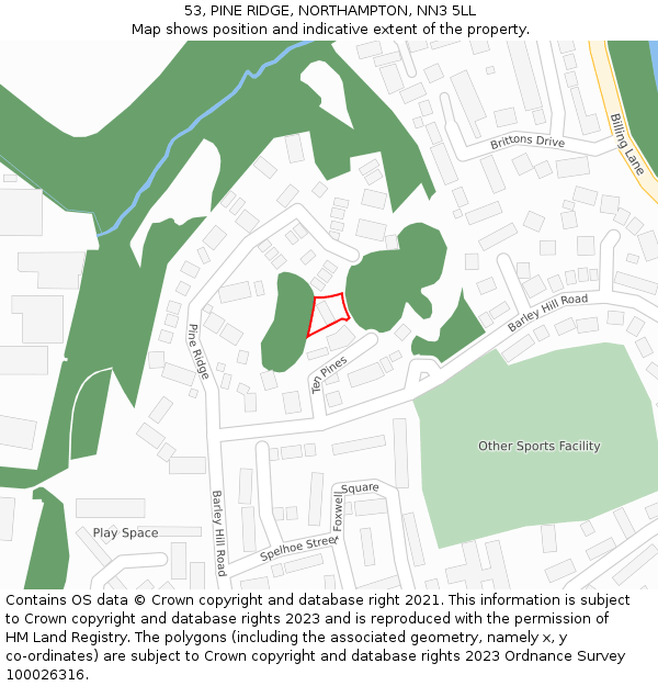 53, PINE RIDGE, NORTHAMPTON, NN3 5LL: Location map and indicative extent of plot