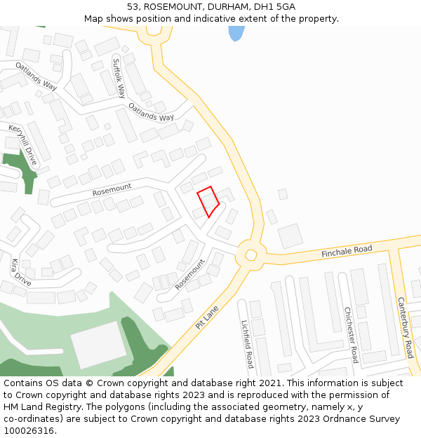 53, ROSEMOUNT, DURHAM, DH1 5GA: Location map and indicative extent of plot