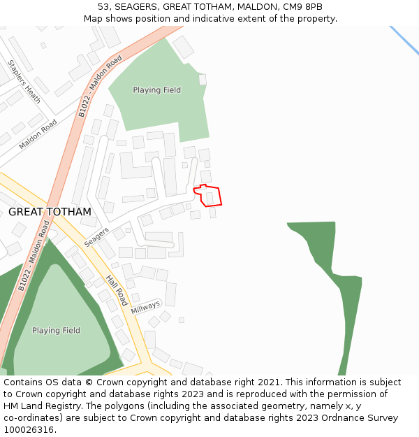 53, SEAGERS, GREAT TOTHAM, MALDON, CM9 8PB: Location map and indicative extent of plot