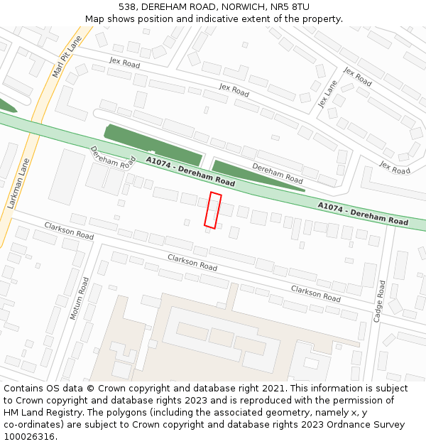 538, DEREHAM ROAD, NORWICH, NR5 8TU: Location map and indicative extent of plot