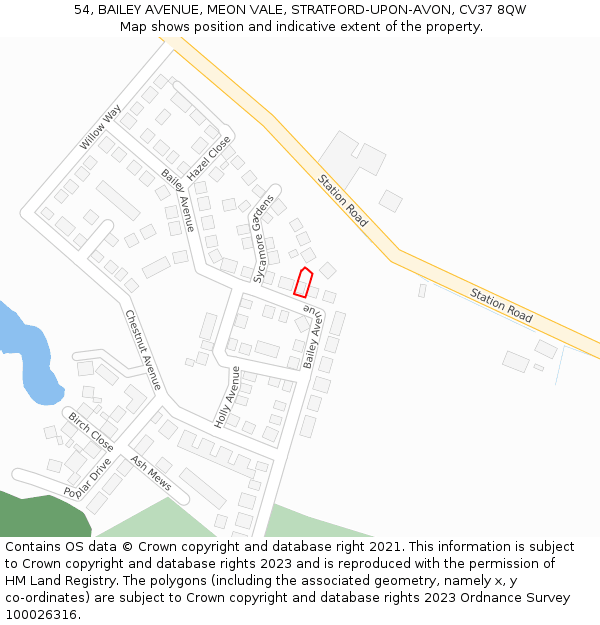 54, BAILEY AVENUE, MEON VALE, STRATFORD-UPON-AVON, CV37 8QW: Location map and indicative extent of plot