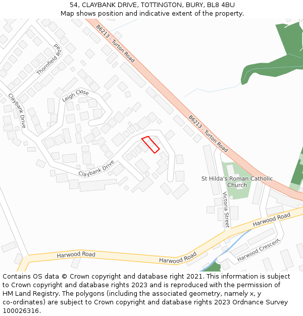 54, CLAYBANK DRIVE, TOTTINGTON, BURY, BL8 4BU: Location map and indicative extent of plot